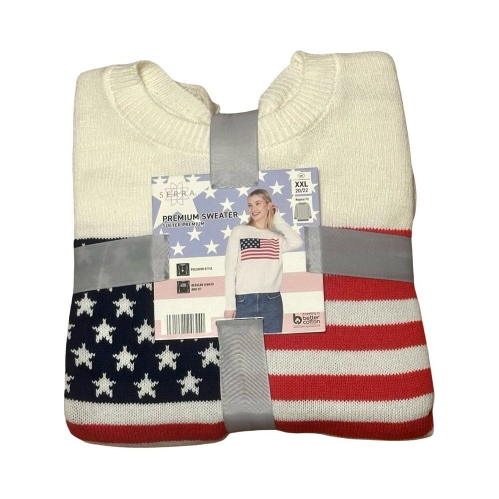 NEW - American flag Women's Cream and Navy summer Sweater - SIZE 20 - plus size